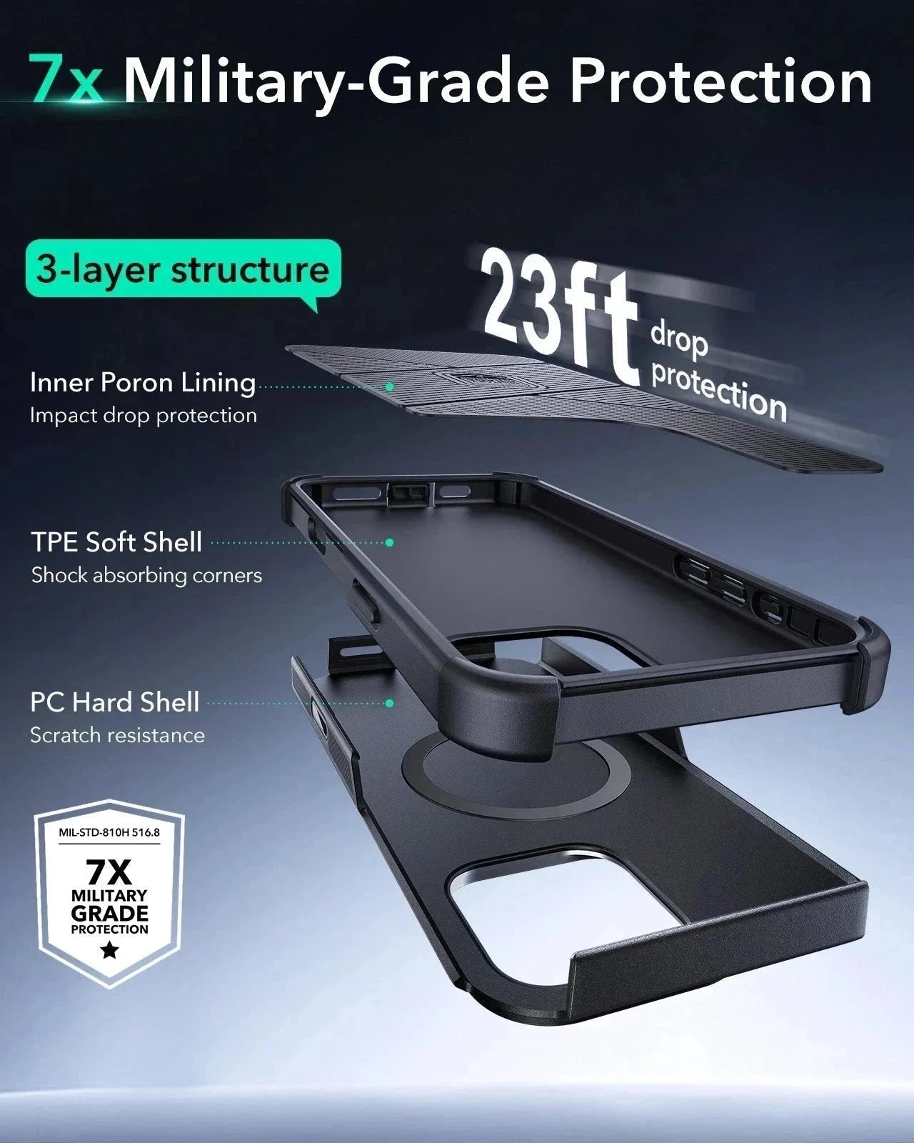 iPhone 16 Pro Cyber Tough Magnetic Case Privacy Protection Bundle (Camera Control. Stash Stand) - Black - Image 6