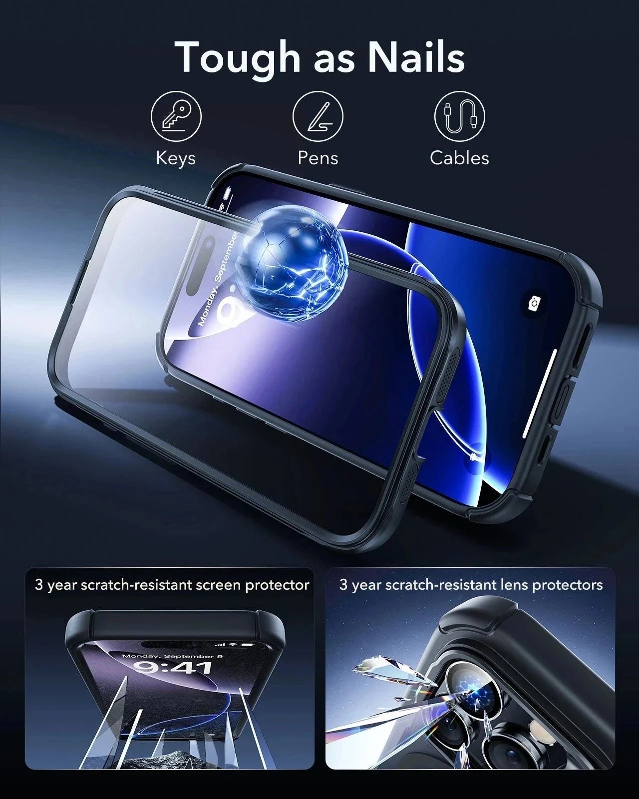 iPhone 16 Pro Max Armor Tough Magnetic Case (Camera Control. Stash Stand) - Clear Black - Image 9