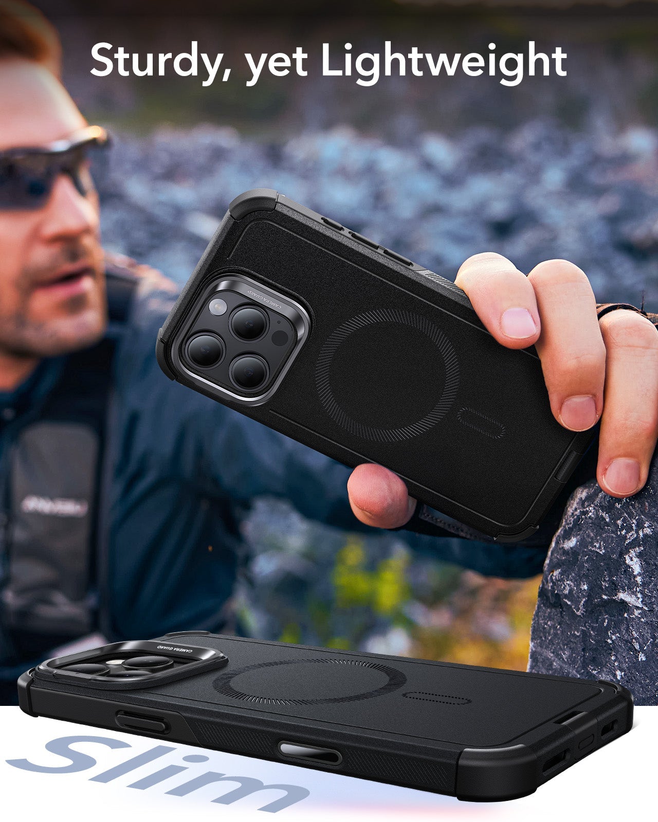 iPhone 16 Pro Max Cyber Tough Magnetic Case Protection Bundle (Camera Control. Stash Stand) - Black - Image 9