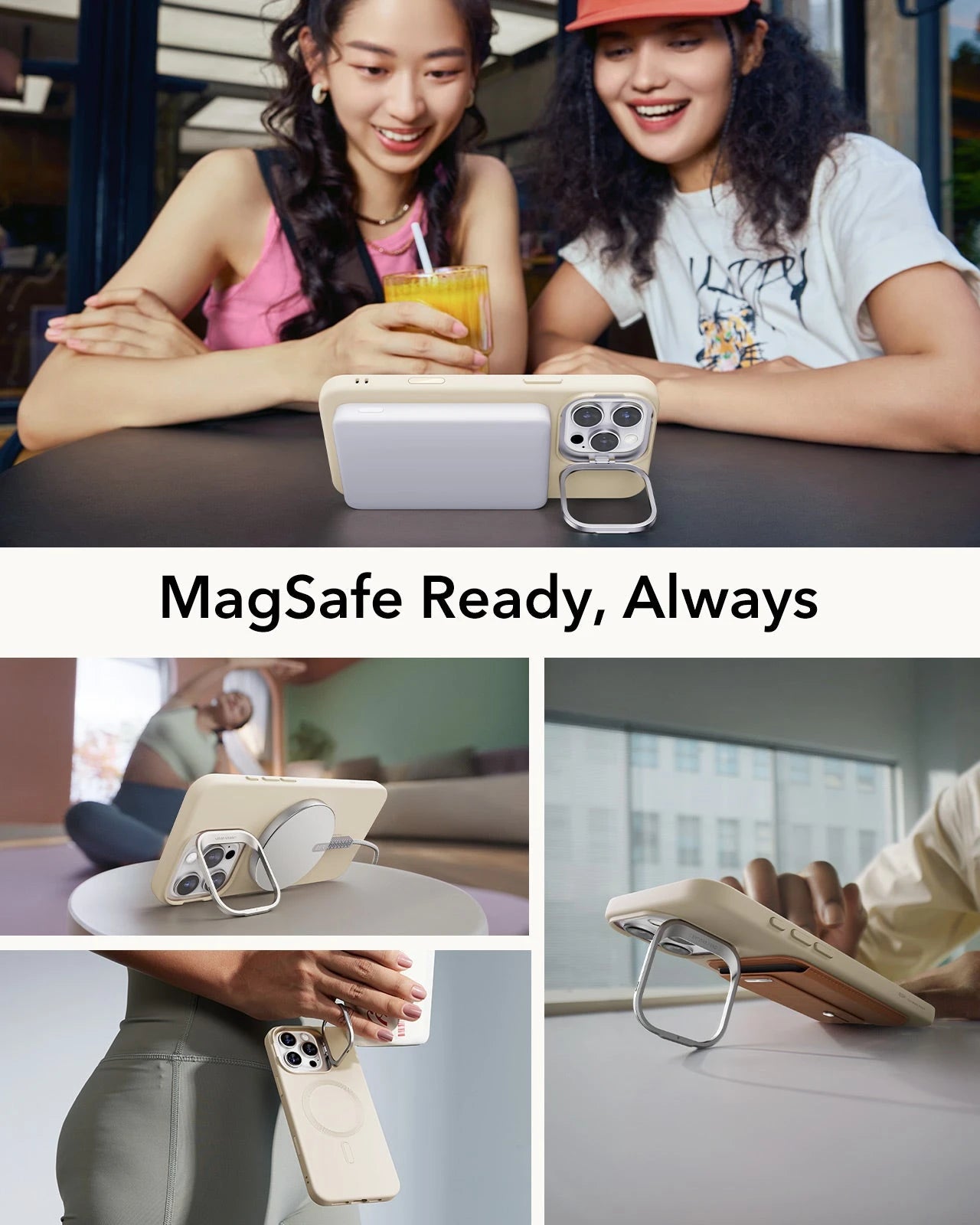 iPhone 16 Pro Max Cloud Soft Magnetic Case (Camera Control. Stash Stand) - Light Tan - Image 6