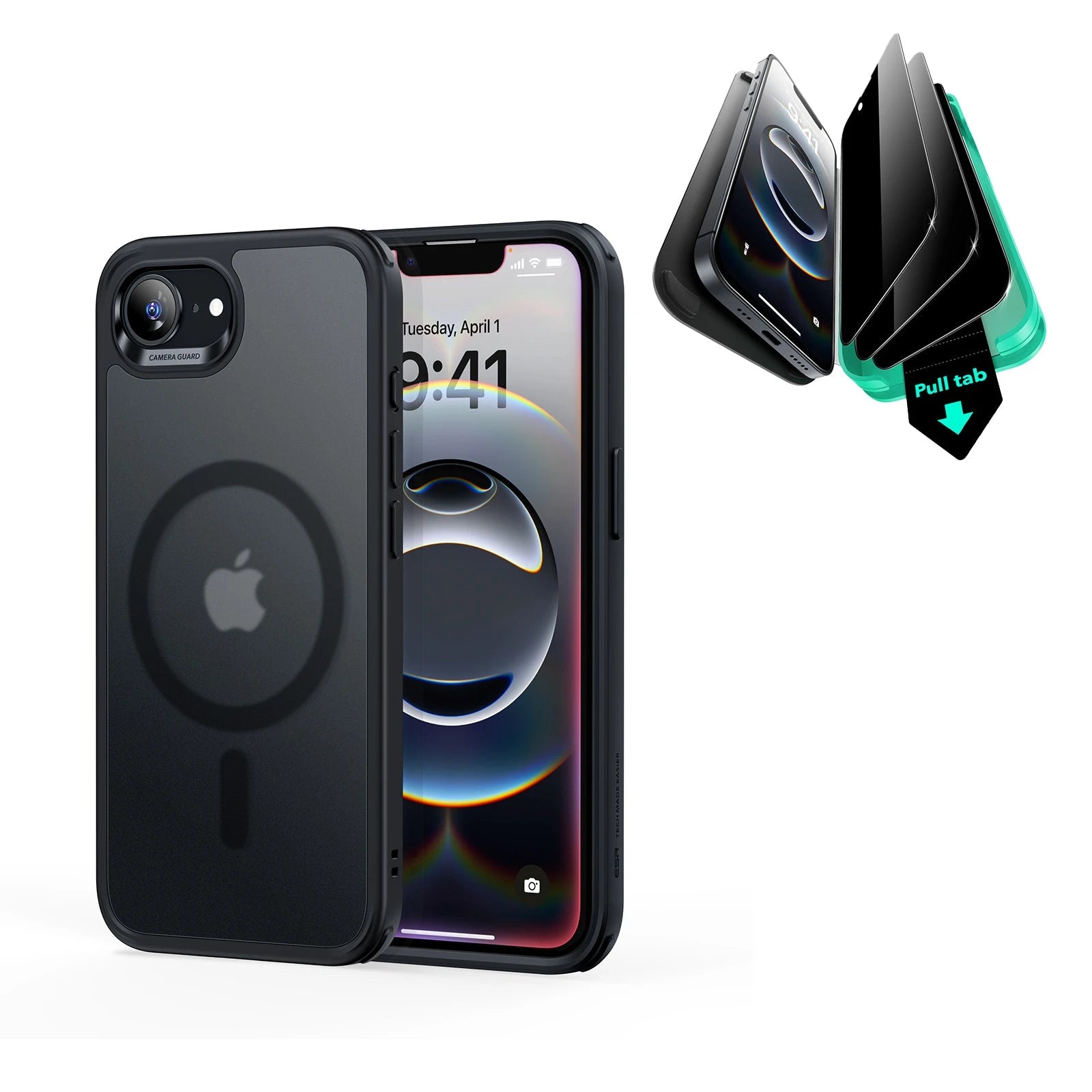 iPhone 16e HaloLock Classic Hybrid Case Privacy Protection Bundle - Frosted Black